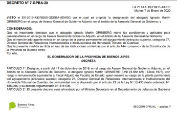 Kicillof nombró al Asesor de Gobierno Adjunto y se libera sillón en órgano de control