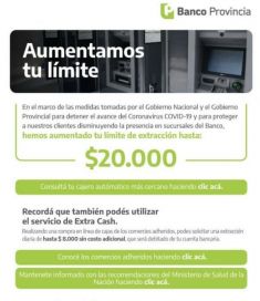 El Banco Provincia aumenta el monto de extracción diario en cajeros automáticos