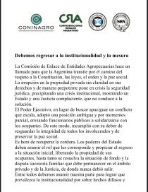 La Mesa de Enlace cruzó fuerte al Gobierno