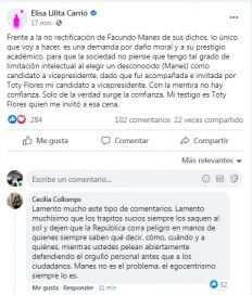 Carrió quiere demandar a Manes por 