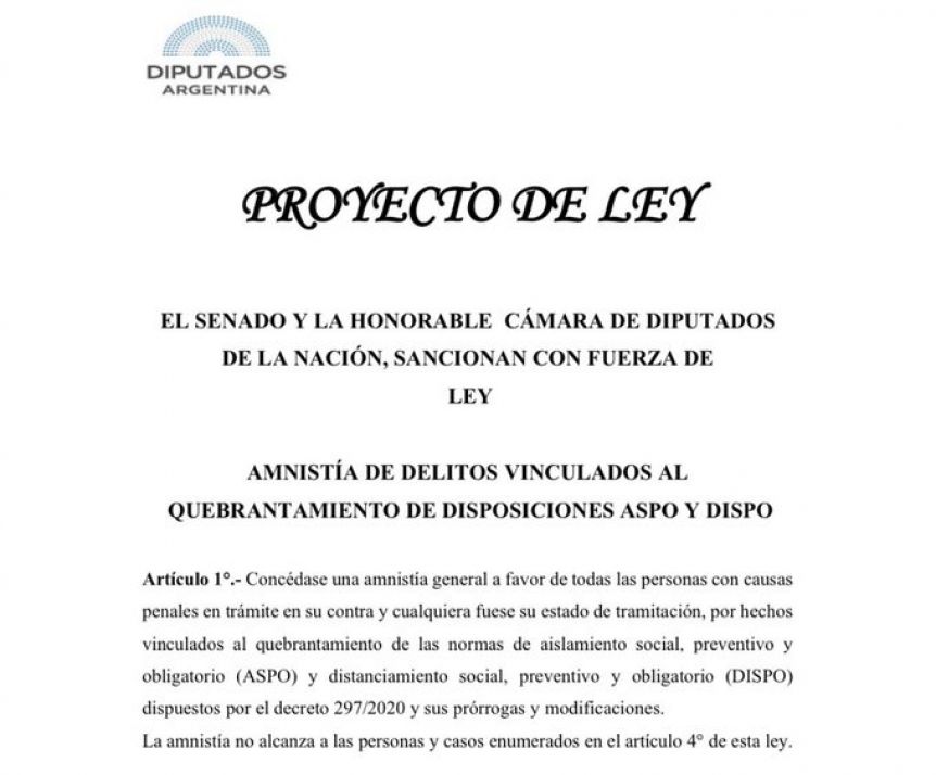 Diputado presentó un proyecto para declarar la amnistía a los procesados por romper el ASPO