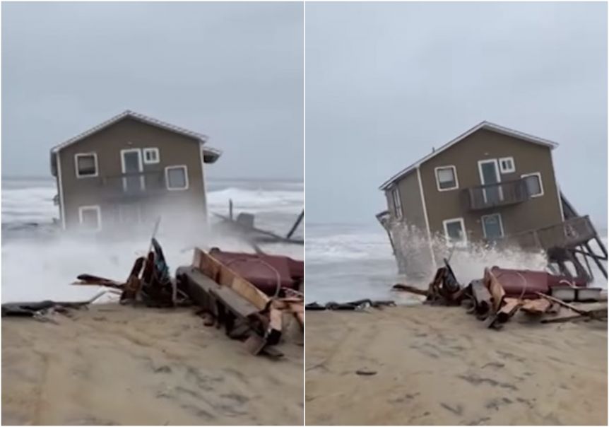 El momento en el que una casa construida en la costa de Carolina del Norte  es arrastrada por el océano - La Tecla