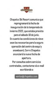 Temporada de invierno 2022: Chapelco Ski reprogramó la inauguración