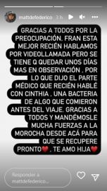 El mensaje de Matías Defederico tras la internación de su hija Francesca