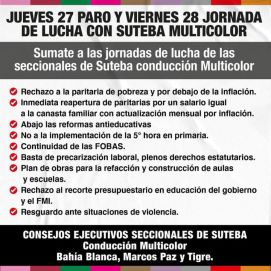 Otra vez paro: gremios docentes opositores a Baradel reclaman aumento salarial y rechazan la quinta hora