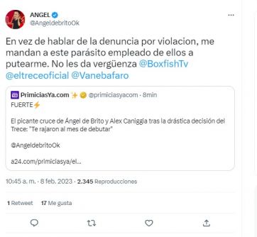 El tremendo cruce de Ángel de Brito y Alex Caniggia tras la decisión de Canal 13