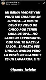 Alex Caniggia le respondió a Lgante y criticó fuertemente a Wanda Nara