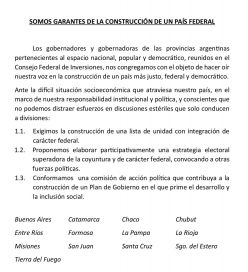 Pese al pedido de PASO, los gobernadores exigen lista de unidad y representación federal