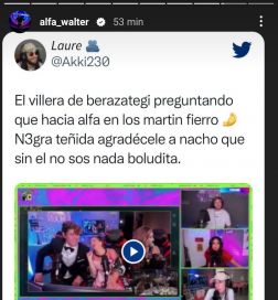 La Tora cuestionó la presencia de la novia de Alfa en los Martín Fierro y él le respondió con agravios