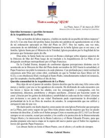Mestre renunció como Arzobispo de La Plata