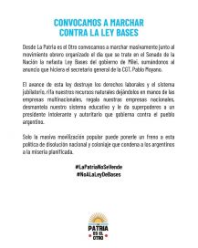En concordancia con Provincia, la agrupación de Larroque movilizará con la CGT