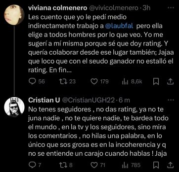 Viviana Colmenero y Cristian U se pelearon en X… ¡Por Laura Ubfal!