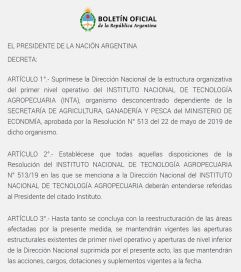 Pese al rechazo en Diputados, Milei avanza con el desmantelamiento del INTA