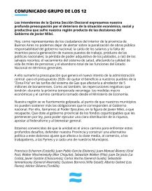 Alcaldes peronistas de la Quinta pidieron que Milei “recapacite” y gire fondos a PBA