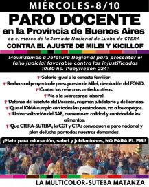 “Contra el ajuste de Milei y Kicillof”, disidentes de Suteba paran este miércoles 