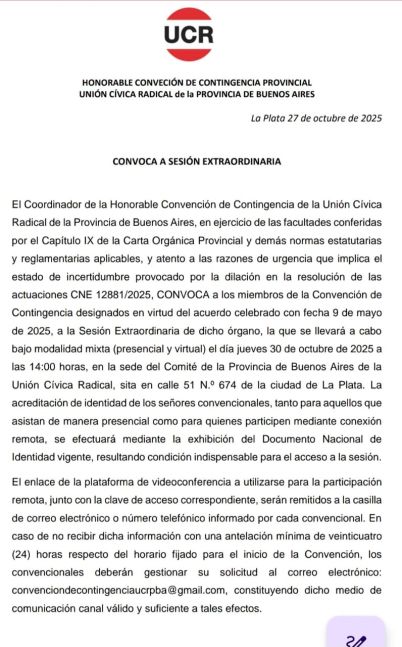 Convocatoria urgente en la UCR bonaerense: buscan normalizar la conducción
