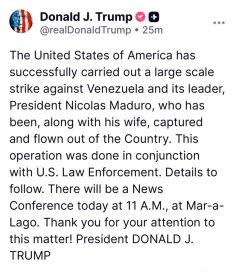 Donald Trump anunció que EEUU capturó a Nicolás Maduro y lo sacó de Venezuela