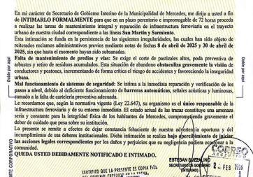 Un intendente intimó al gobierno de Milei por el deterioro de las vías