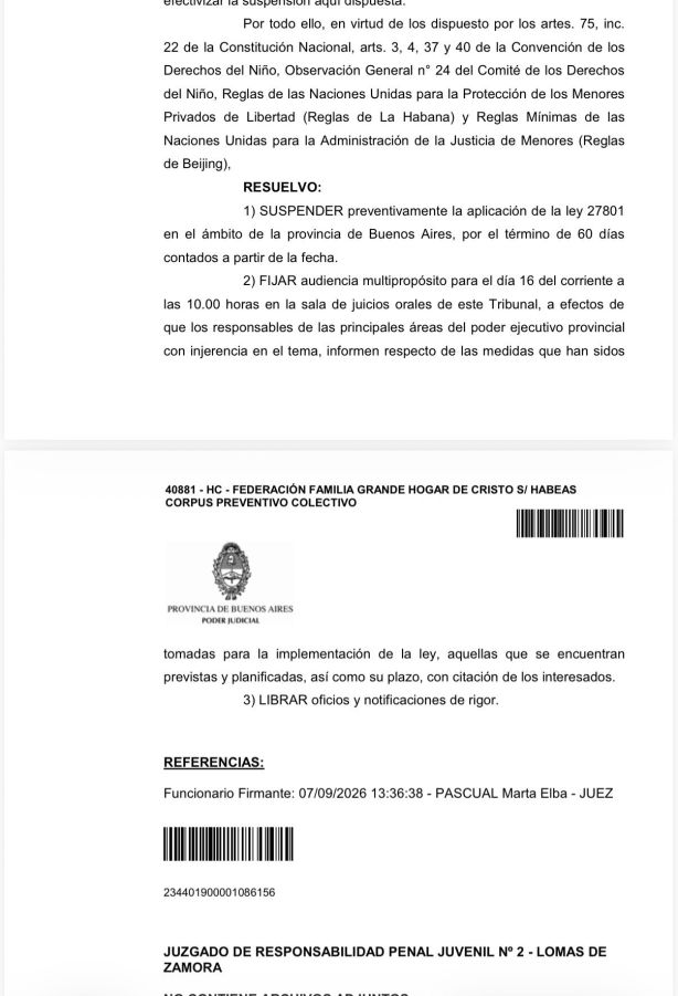 Freno al nuevo Régimen Penal Juvenil: suspenden por 60 días la baja de imputabilidad