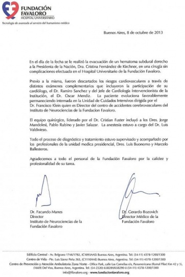 Parte: CFK evoluciona favorablemente