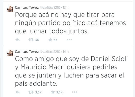 Tevez quiere a Scioli y a Macri juntos