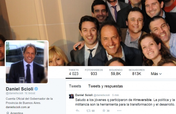 Tras el discurso de Máximo K, tuiteó Scioli