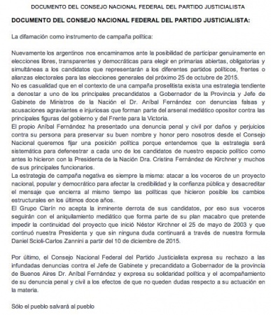 El PJ respaldó a Aníbal Fernández