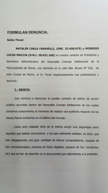 Presentaron una denuncia por falta de bienes físicos en el HCD