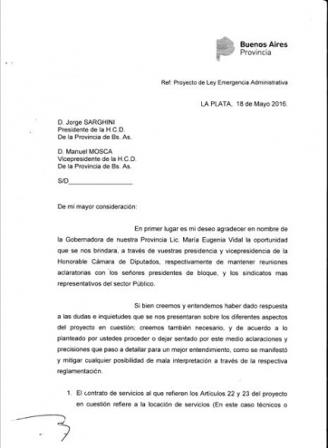 Con una carta, Villegas aclaró puntos de la Emergencia Administrativa