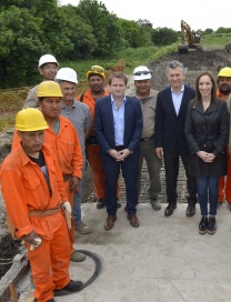 Macri y Vidal supervisaron obras en la cuenca del Río Reconquista