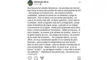 La terrible carta de Marianela Mirra por la muerte de Rocío Gancedo