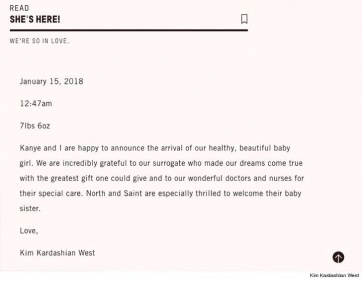 Kim Kardashian celebró el nacimiento de su tercera hija