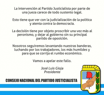 Intervención: el peronismo anuncia que apelará y sale a denunciar proscripción