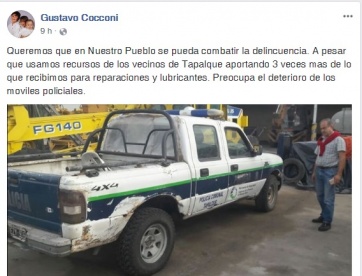 Intendente del PJ se quejó en Facebook por la falta de recursos para patrulleros