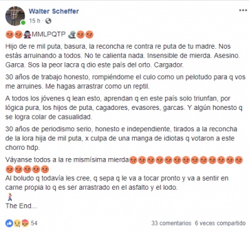 Furia en Facebook: los doce insultos de un peronista de la Tercera contra Macri