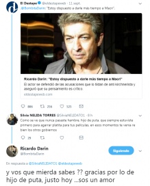 Ricardo Darín se peleó con una seguidora en Twitter