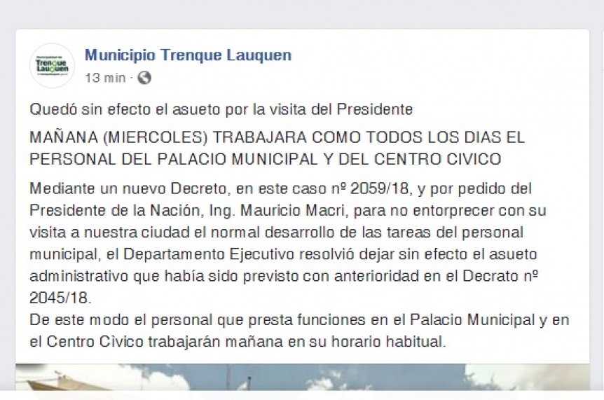 Papelón en Trenque Lauquen: Macri hizo levantar un asueto que decretó el municipio por su visita