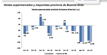 La actividad comercial retrocedió un 13,3% en noviembre respecto del mismo período de 2017