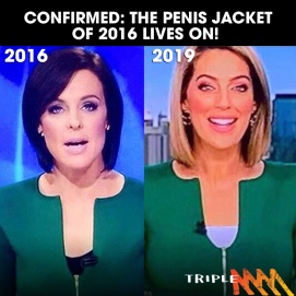Una conductora de televisión australiana usó un escote en forma de pene